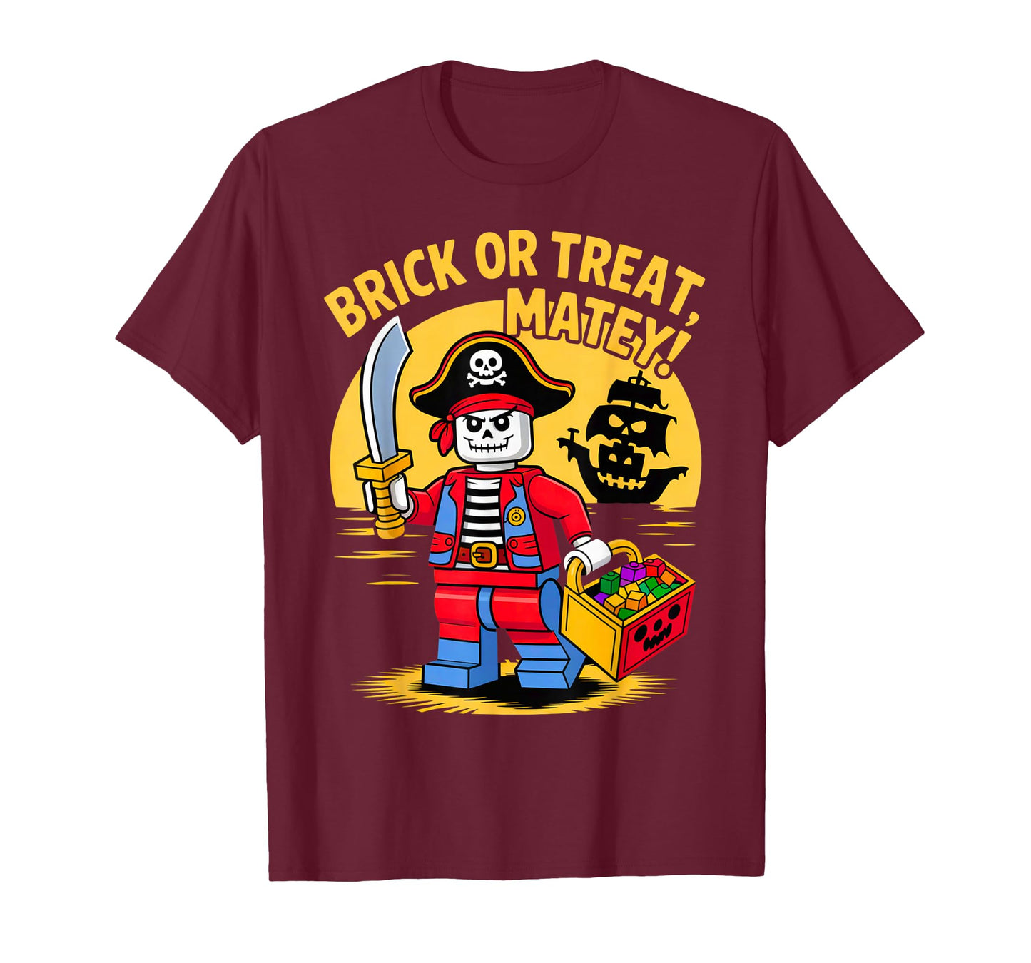Halloween Bricks Pirate Skeleton Builder Blocks Building Toy T-Shirt