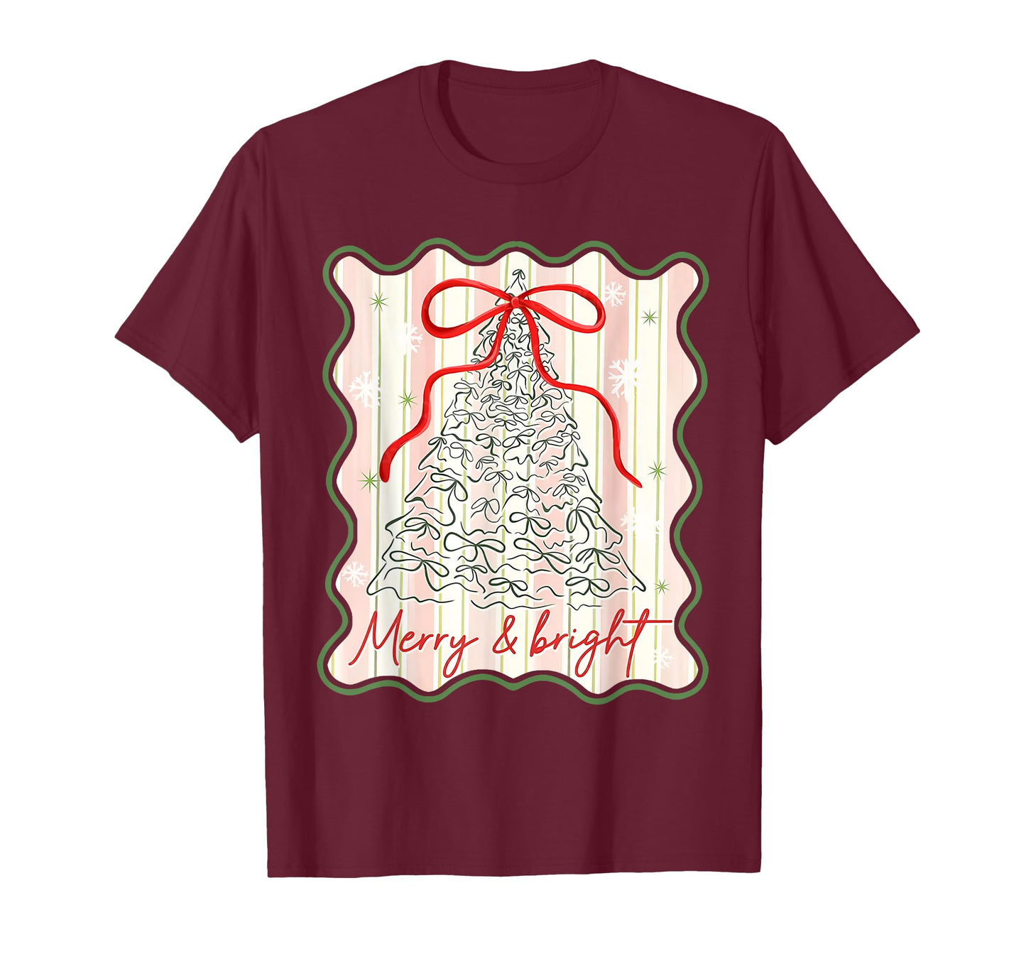 Merry & Bright Coquette Bow Christmas Xmas Pajamas Holiday T-Shirt