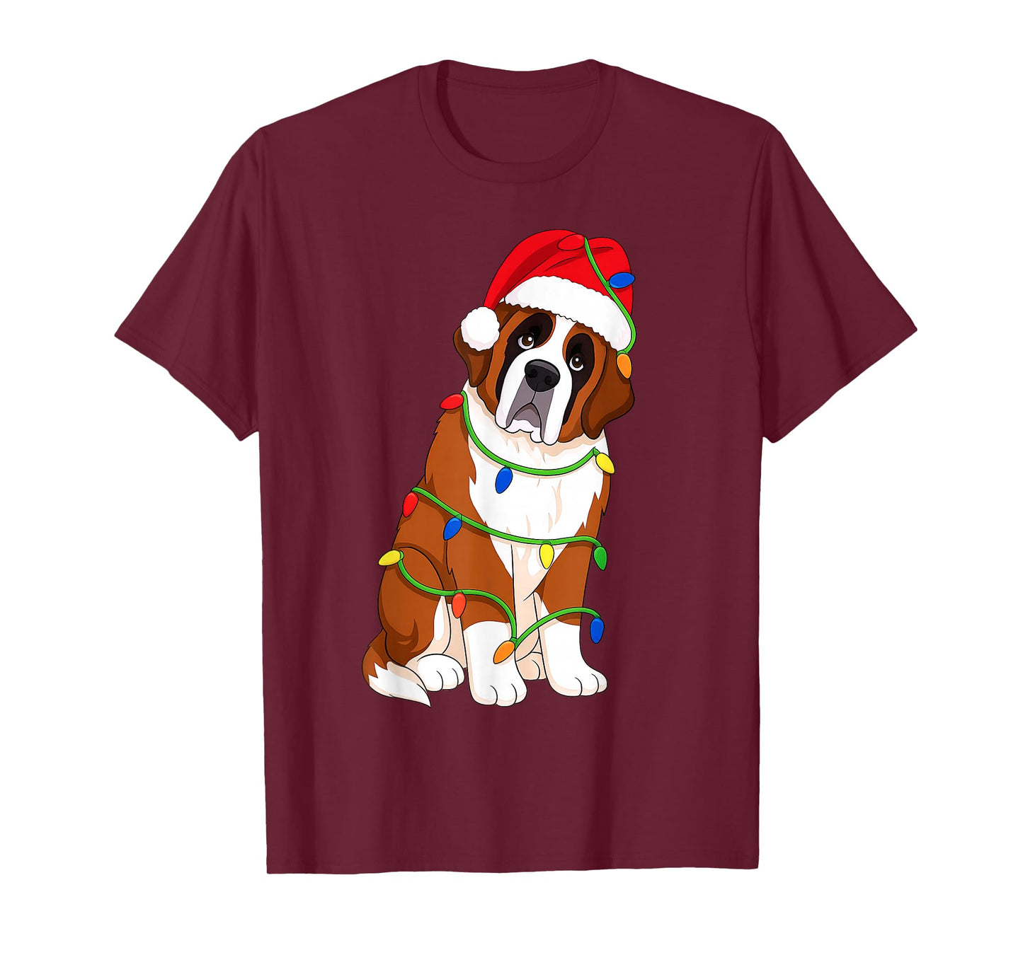 Saint Bernard Christmas Tree Lights Holiday Dog Lover T-Shirt