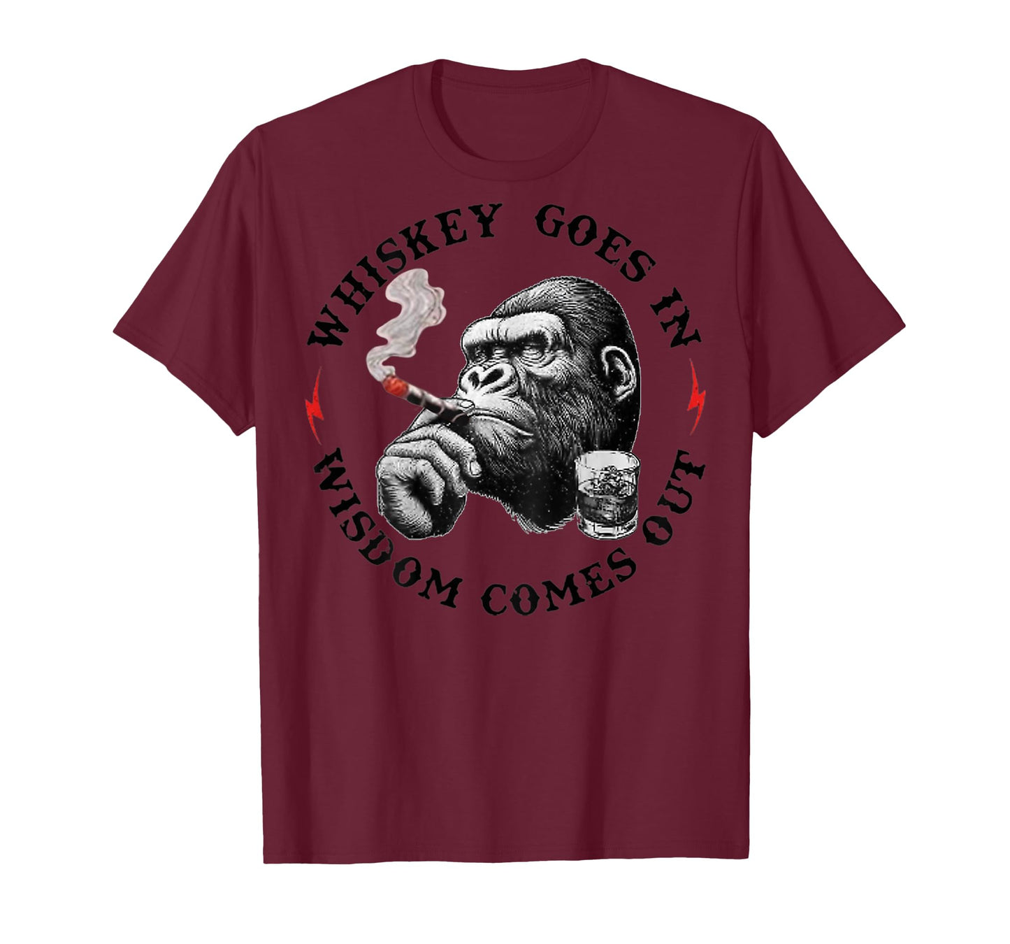 Whiskey Goes in Wisdom Comes Out Funny Monkey T-Shirt