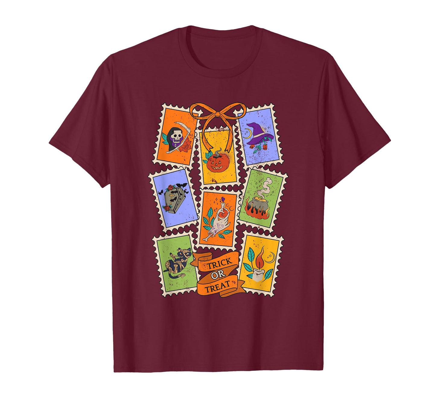 Halloween Stamp Icons Trick Or Treat Party Kids Men Womens T-Shirt