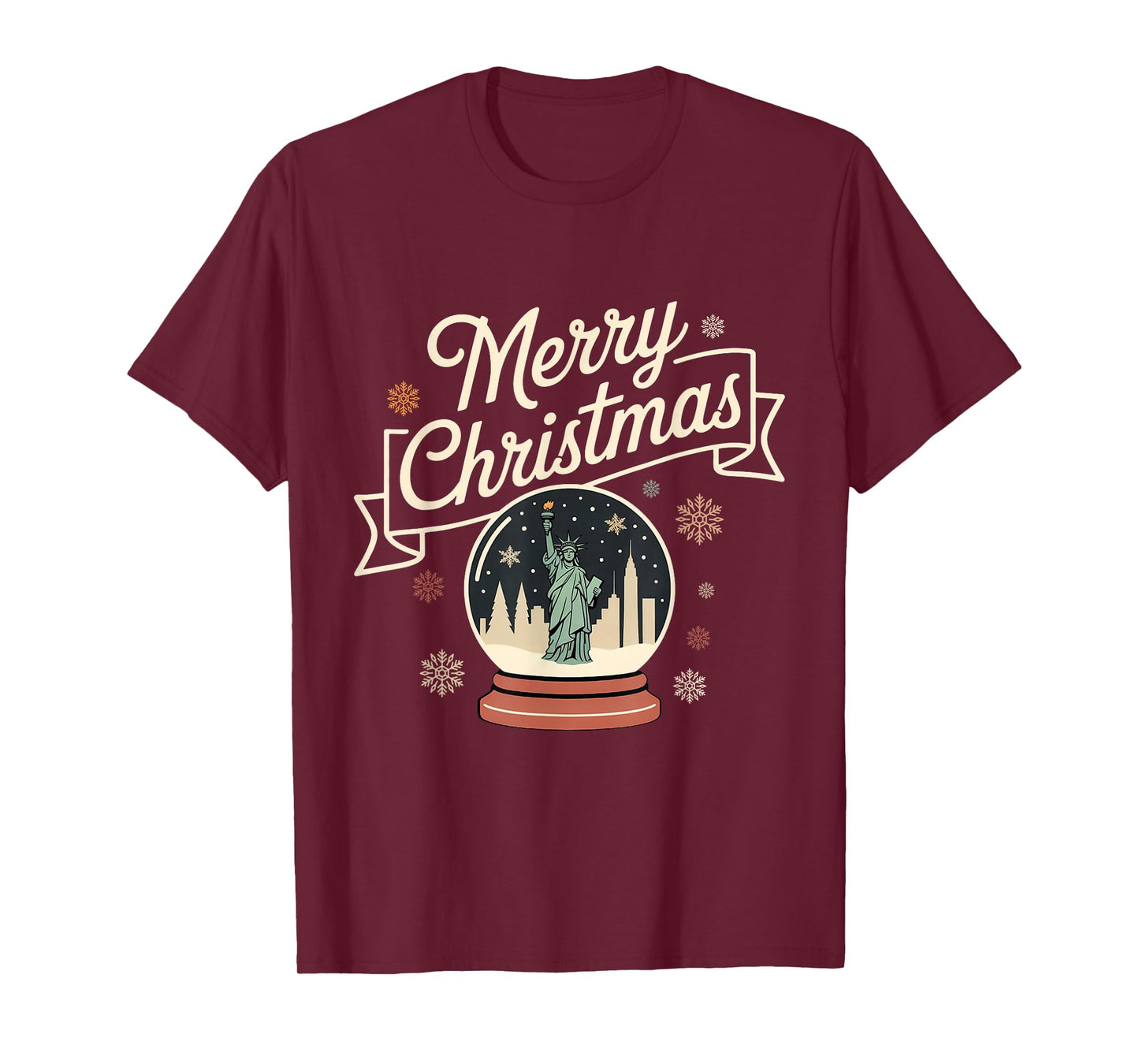 Merry Christmas New York Skyline in Snow Globe Snow Sparkles T-Shirt