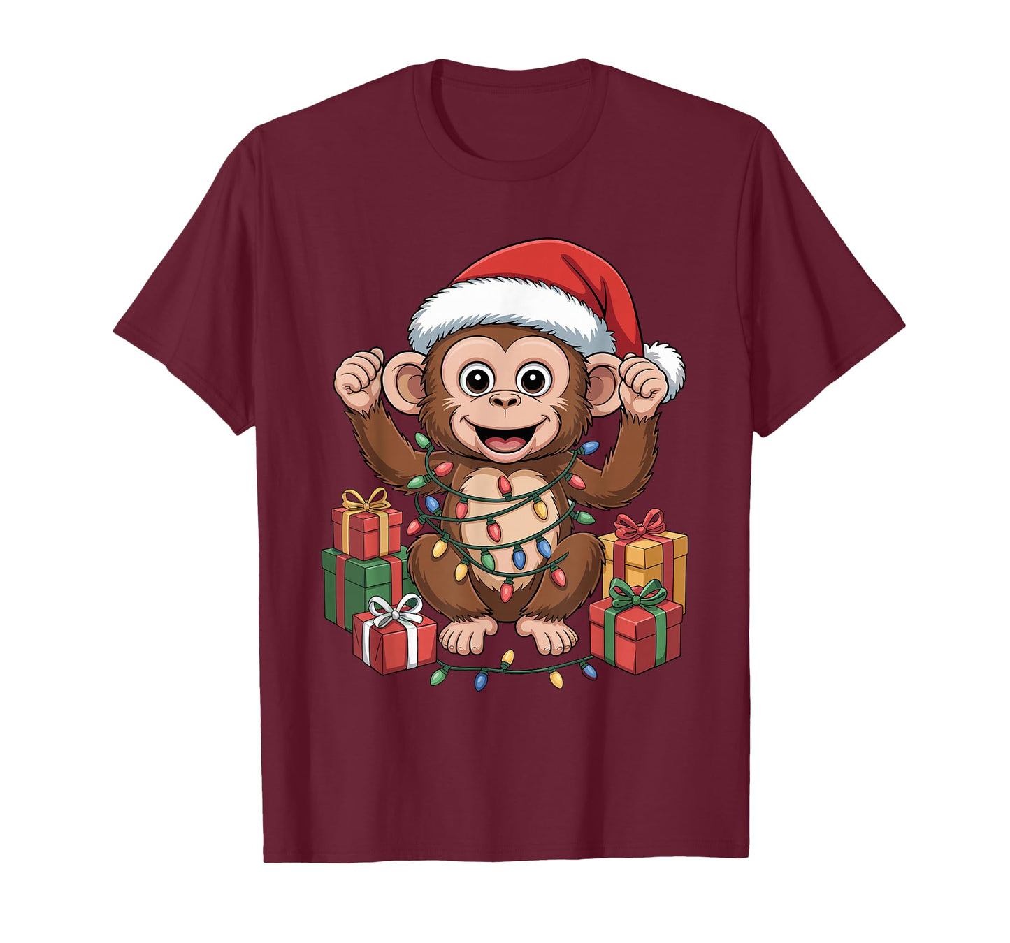 Monkey Santa Hat Christmas Design Funny Animal Lover Holiday T-Shirt