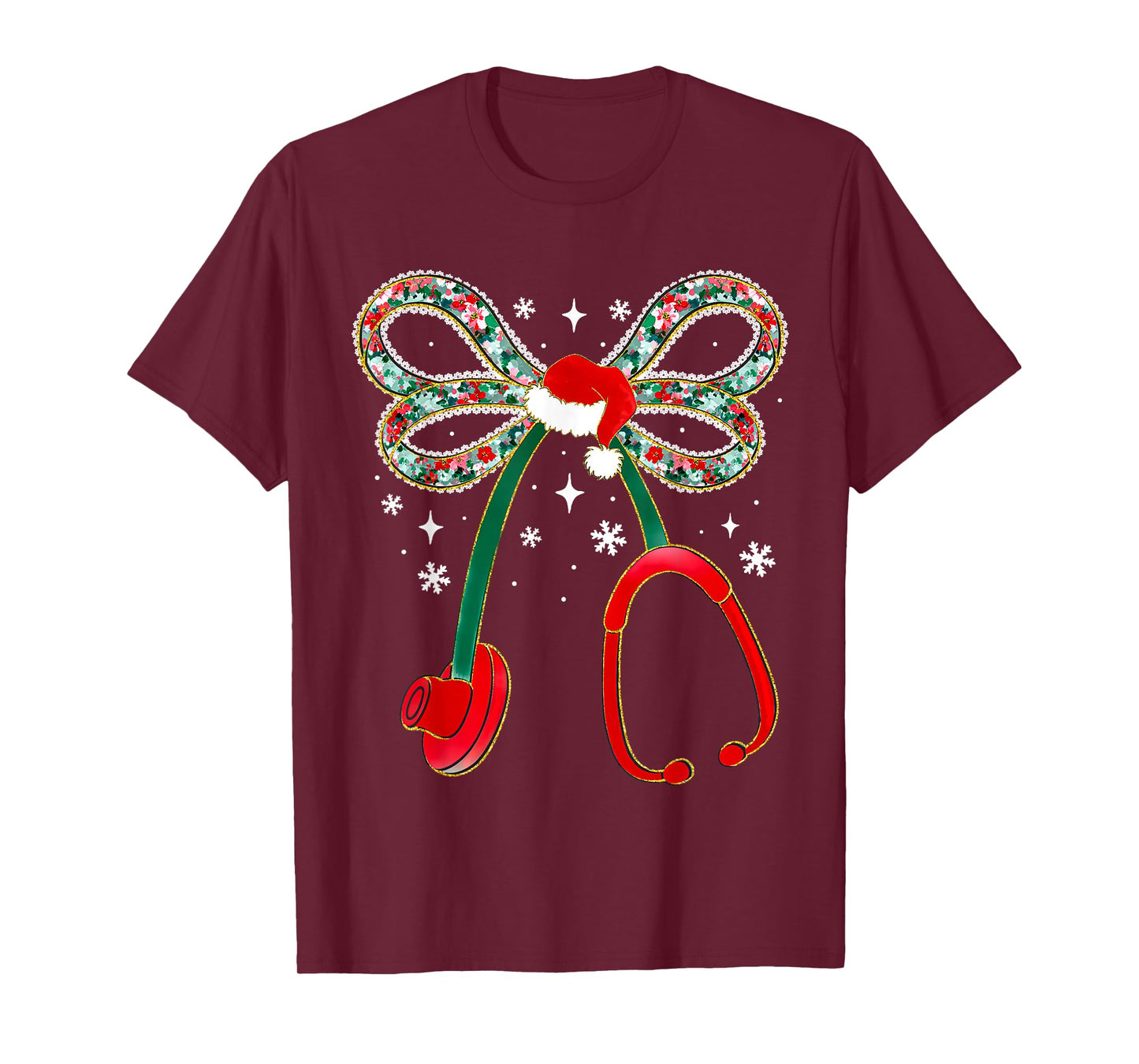 Christmas Stethoscope Bow Funny Medical Holiday Santa Nurse T-Shirt