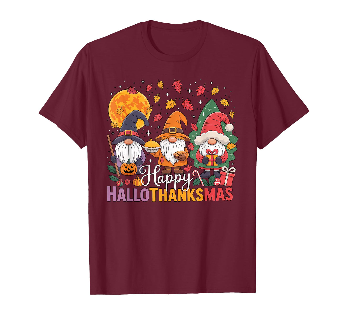 Halloween Thanksgiving Christmas Happy HalloThanksMas Gnomes T-Shirt