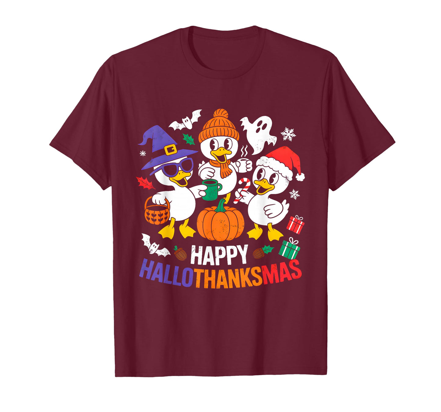 Duck Halloween Thanksgiving Christmas Happy Hallothanksmas T-Shirt