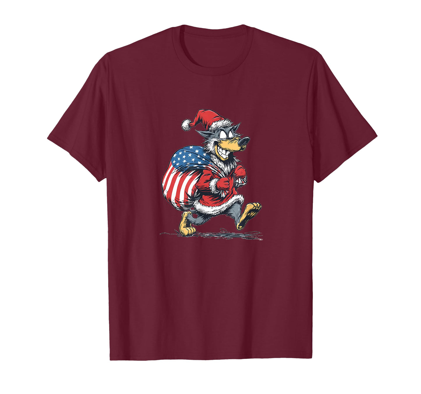 Laughing US Wolf with Santa's Bag Costume for Festive Days T-Shirt