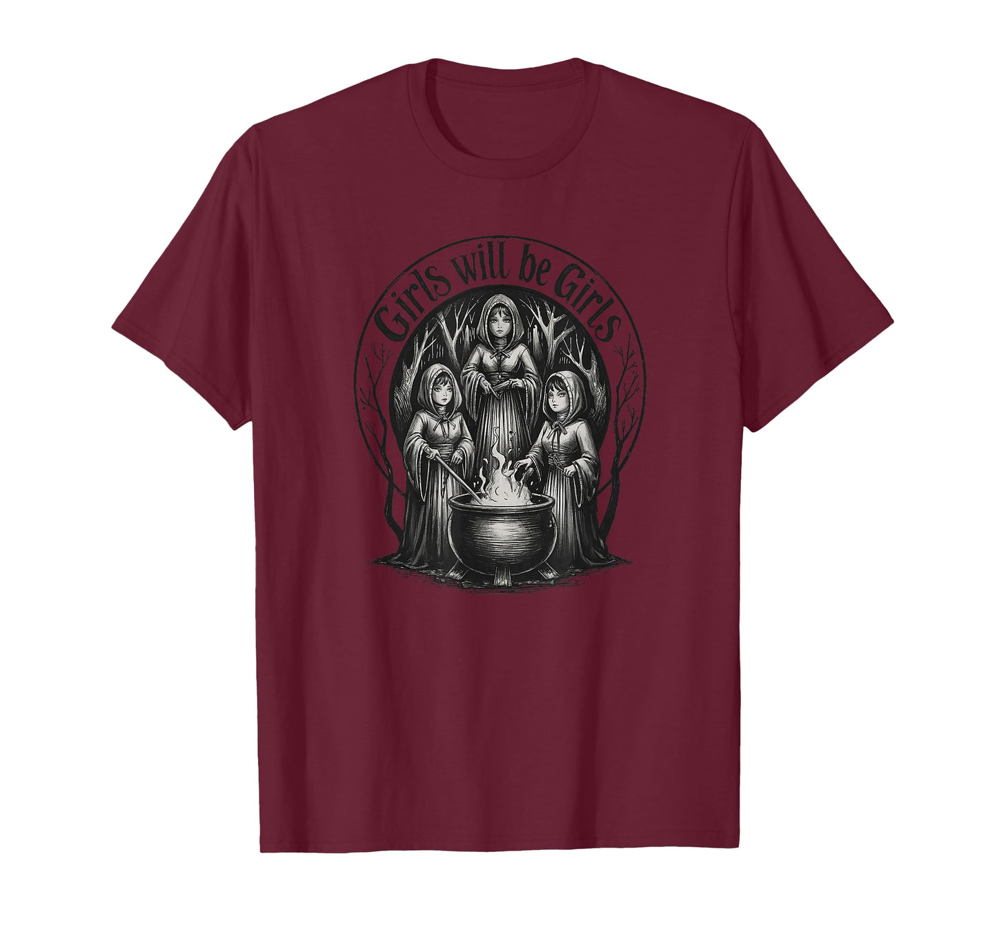 Gothic Witch Girls Brewing Cauldron Dark Feminine Halloween T-Shirt
