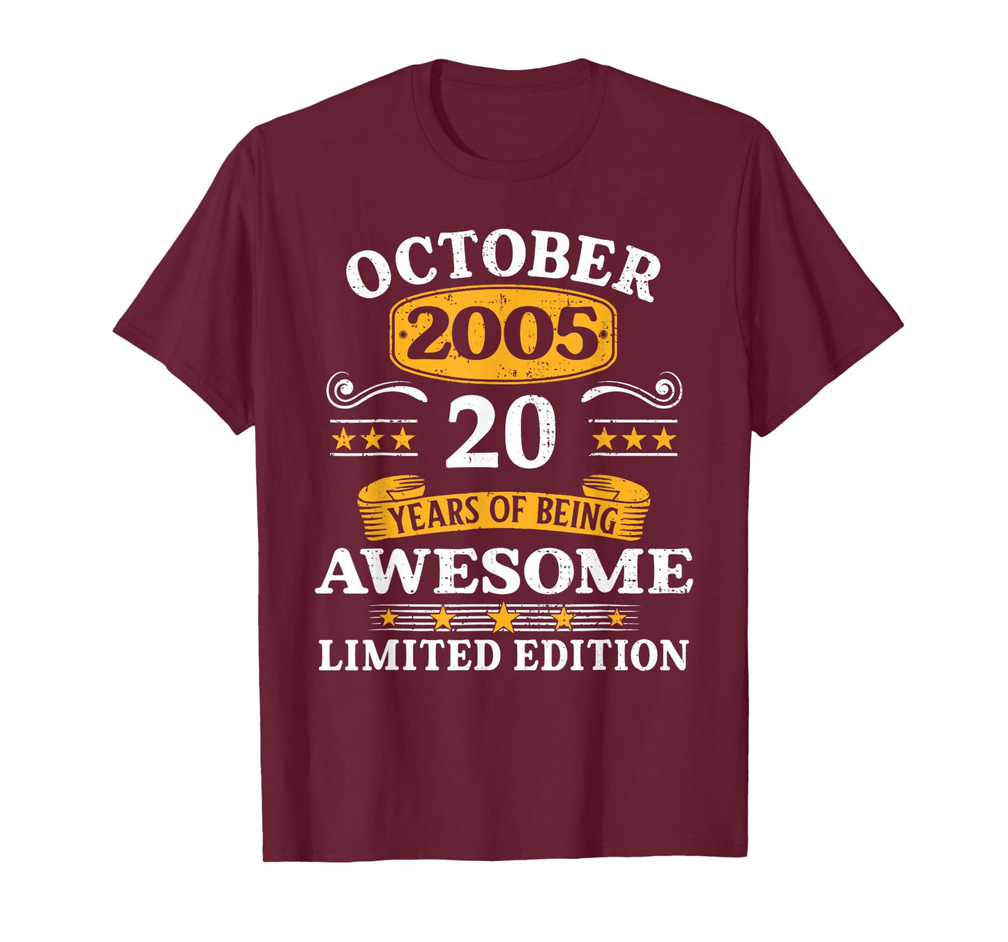 20 Years Old Awesome Since October 2005 20th Birthday Gifts T-Shirt