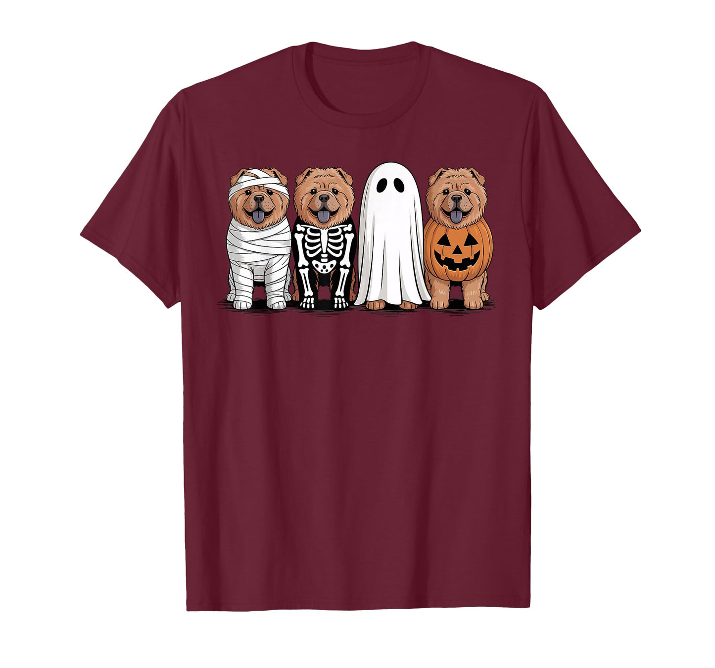 Spooky Ghost Chow Chow Pumpkin Halloween Dog Skeleton T-Shirt