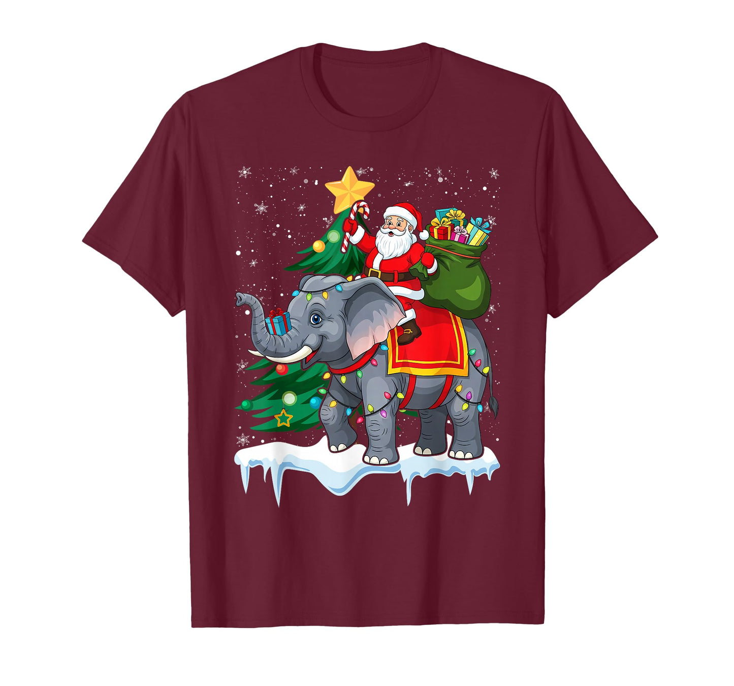 Santa Riding Elephant Ugly Xmas Snow Winter Weird Christmas T-Shirt