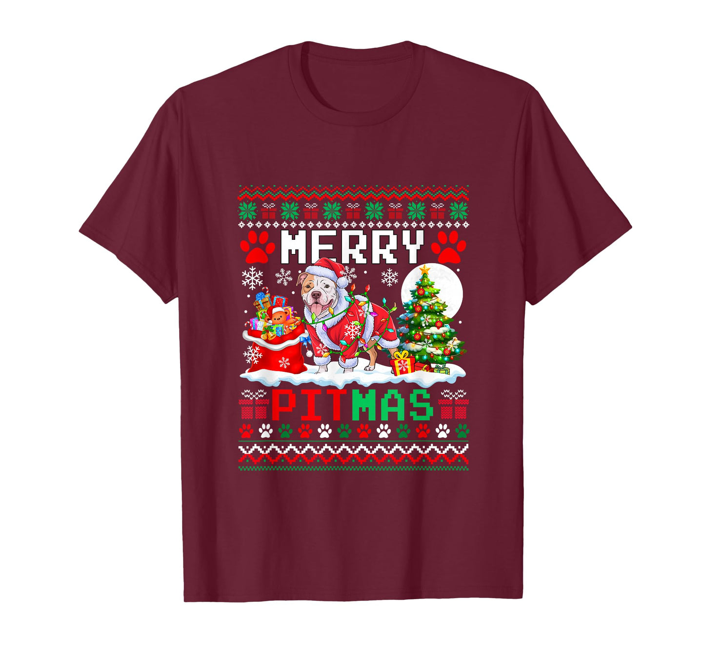 Merry Pitmas Christmas Sweater Santa Pit Bull Funny Owner T-Shirt