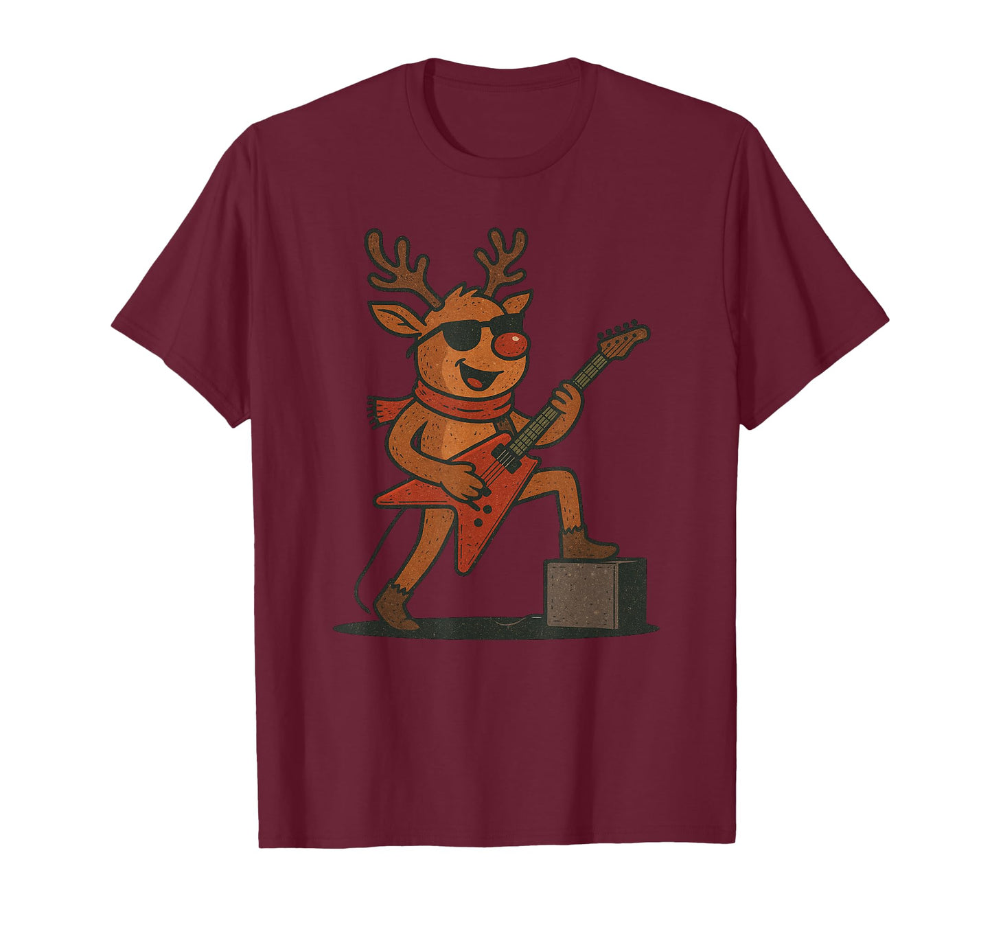 Reindeer Playing Rock Guitar Christmas Vintage Funny Xmas T-Shirt