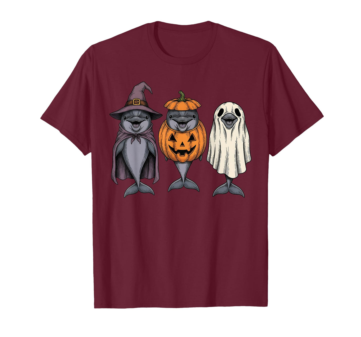 Spooky Ghost Dolphin Lover Pumpkin Halloween T-Shirt