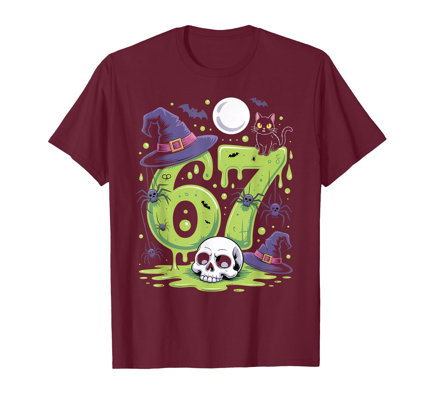 Witch Cat Number 67 Meme Six Seven Gen Alpha Slang Halloween T-Shirt