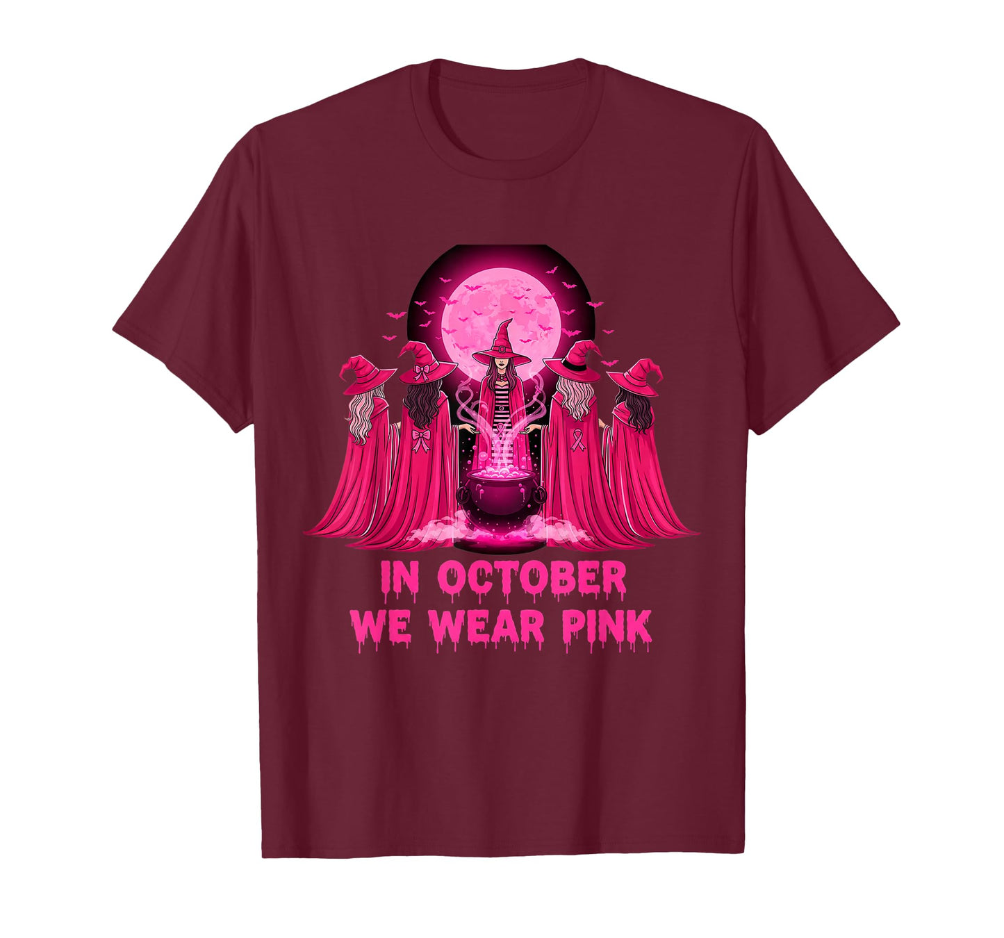 October We Wear Pink Witch Halloween Breast Cancer Awareness T-Shirt