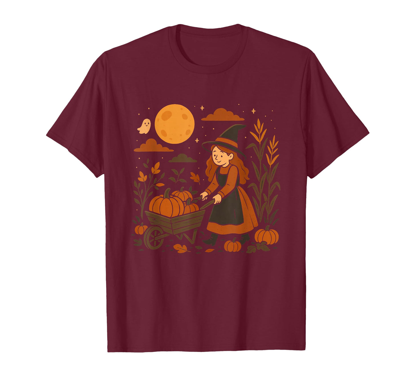 Witch with Wheelbarrow of Pumpkins T-Shirt