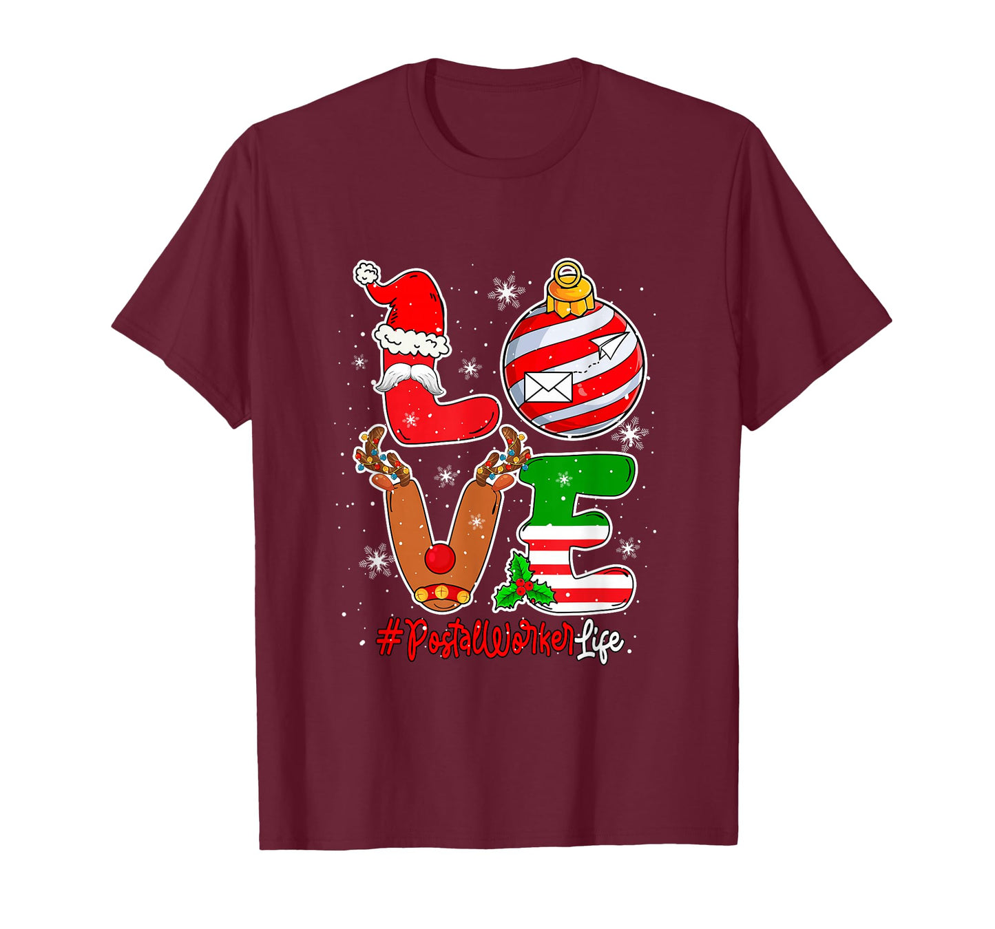 Love Postal Worker Christmas Santa Reindeer Costume Job Team T-Shirt