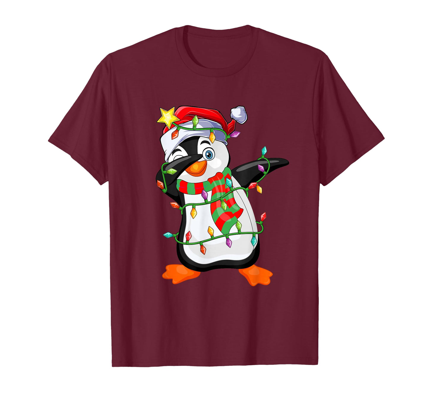 Penguin Christmas Santa Hat Xmas Lights Family Funny Holiday T-Shirt