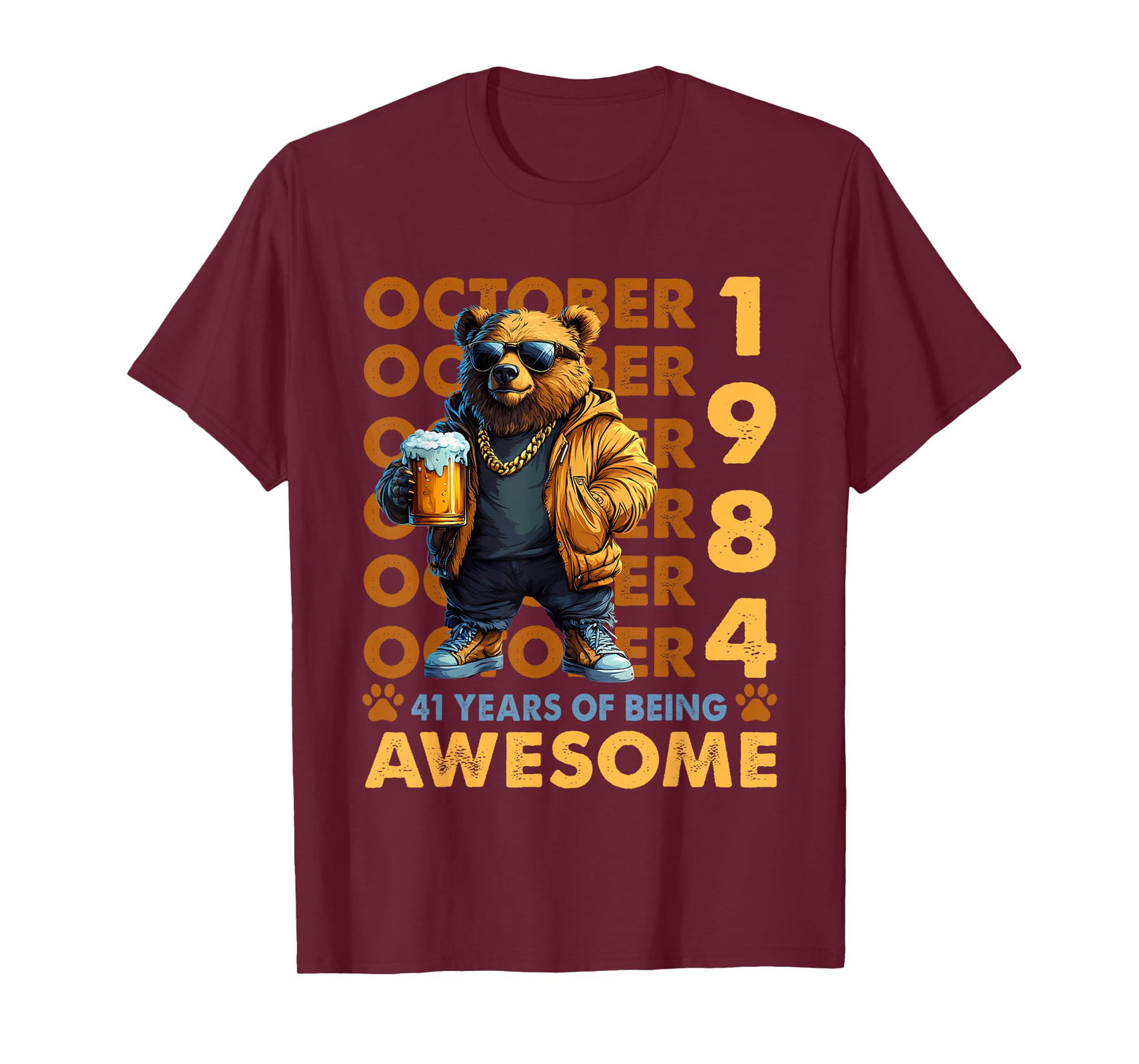 41st Birthday Bear Legends October 1984 41 Years Old Mens T-Shirt