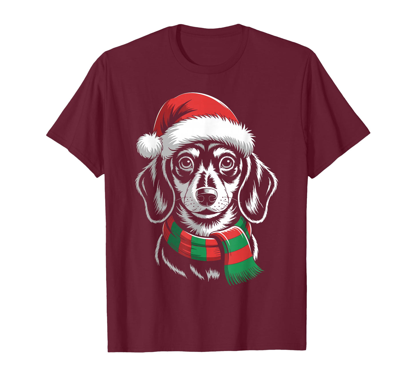 Dachshund Dog Xmas Santa Hat Scarf Christmas Costume T-Shirt