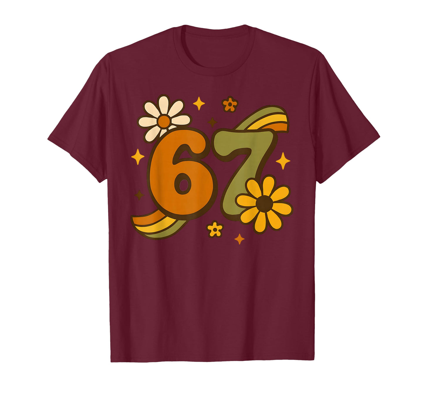 67 Meme Fall Autmn Groovy Retro 70s Six Seven Boho Flower T-Shirt