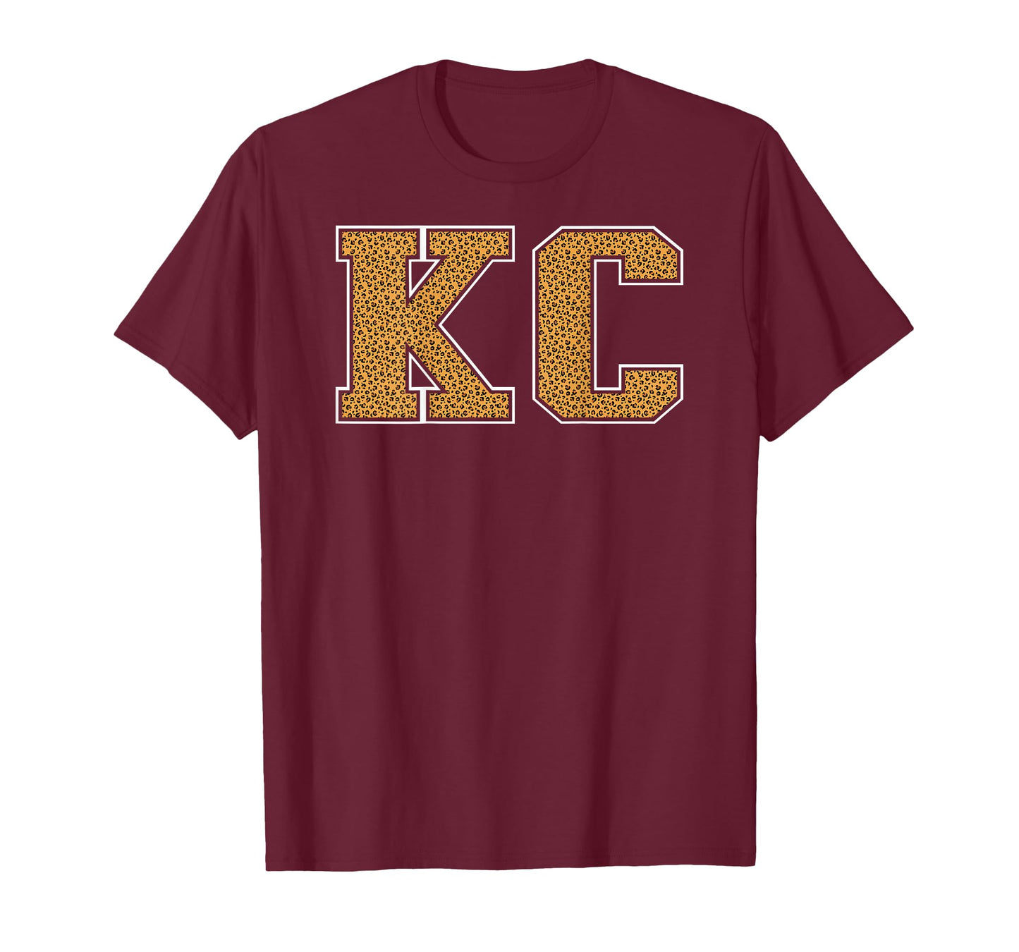 KC Leopard Pattern Retro Varsity Style Kansas City KC Back T-Shirt
