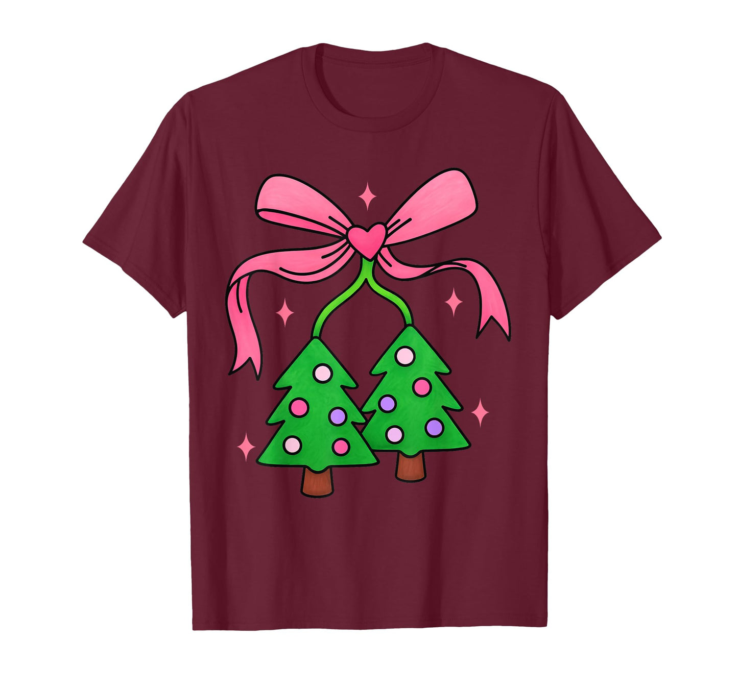 Cute Christmas Girls Tree Women Bow Cherry Holiday Santa T-Shirt