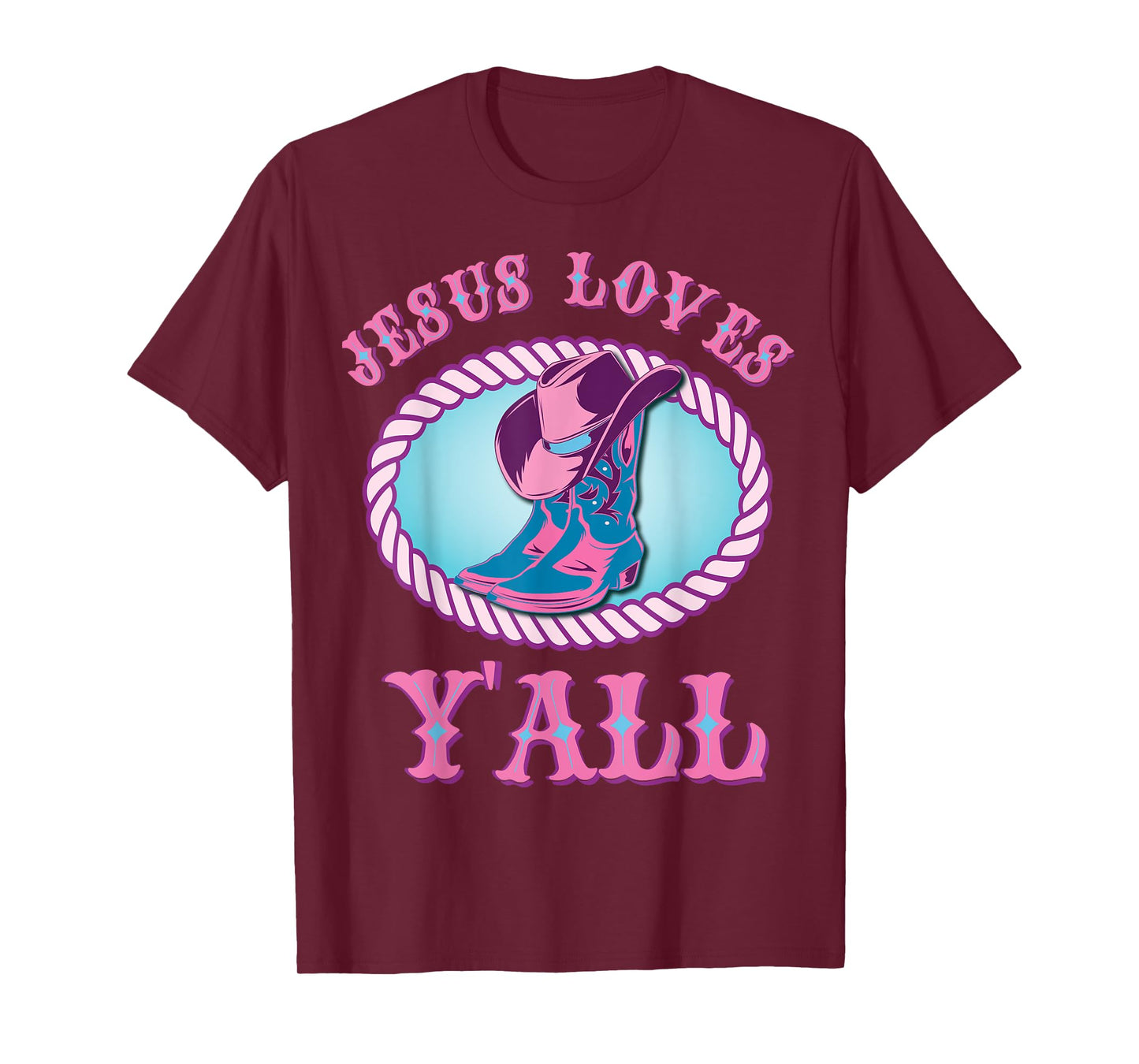 Cute Jesus Loves Y'all Cowgirl Christian T-Shirt