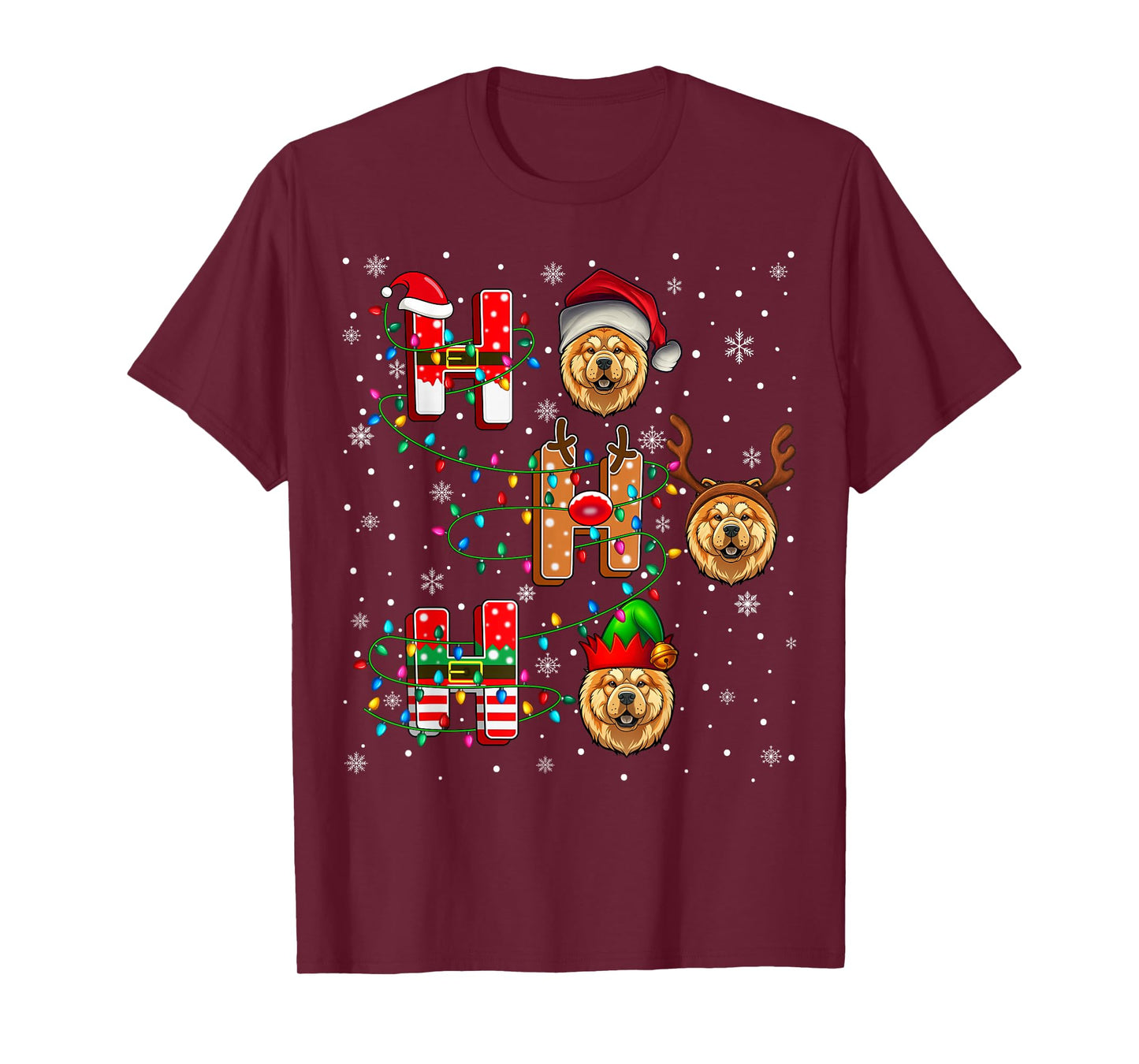 Ho Ho Ho Santa Reindeer Hat Elf Matching Chow Chow Dog Xmas T-Shirt