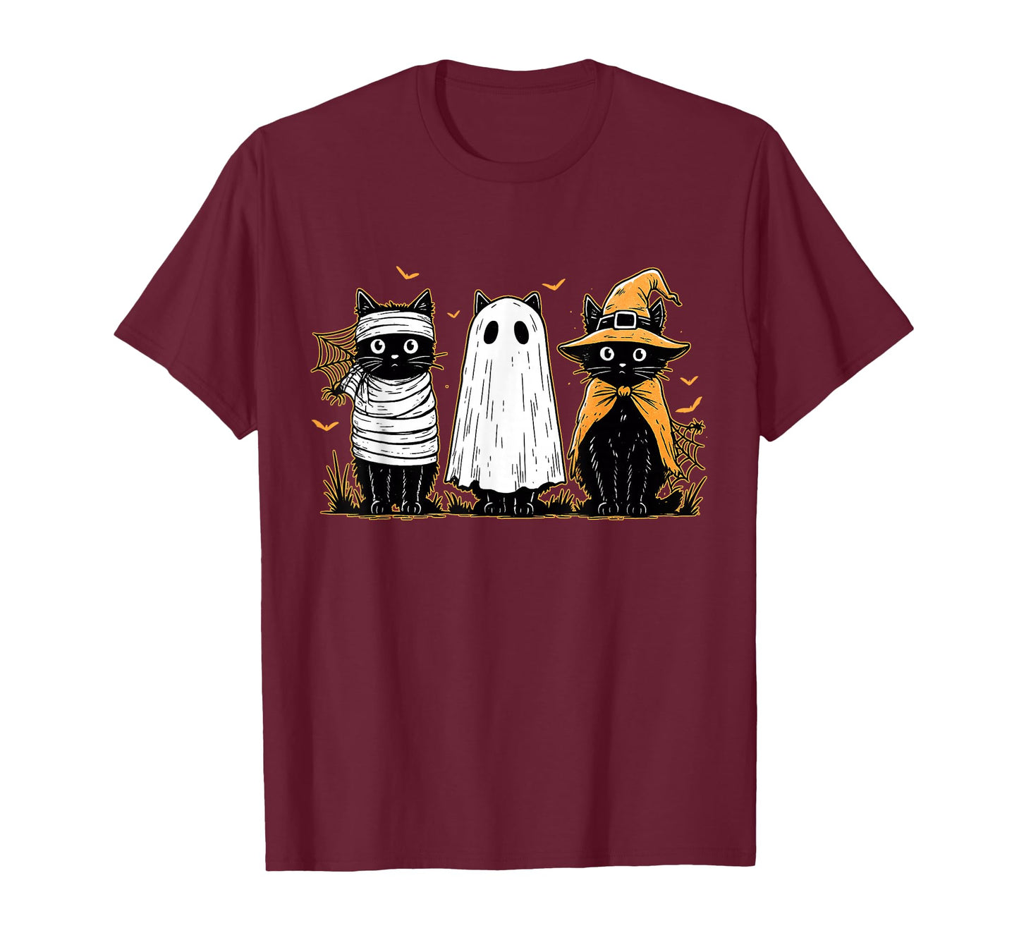 Retro Black Cat Witch Scary Halloween Pumpkin Women Men Kids T-Shirt