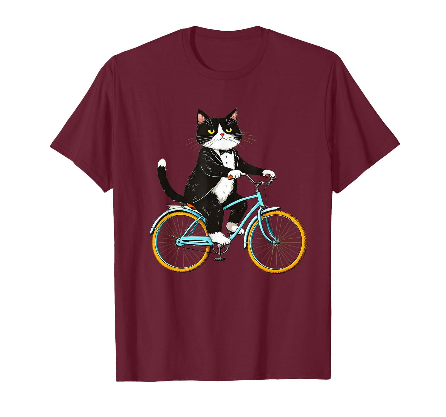 Tuxedo Cat Riding Bike Funny Vintage Animal Lover T-Shirt