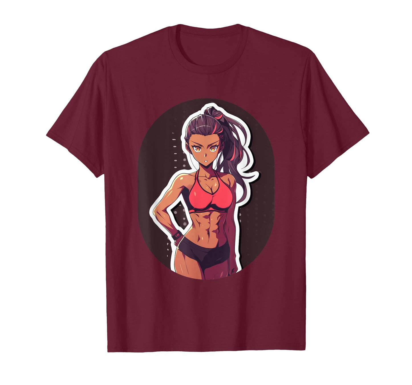 Dark Skin Anime & Manga Style Gym Girl Posing in Gym Clothes T-Shirt