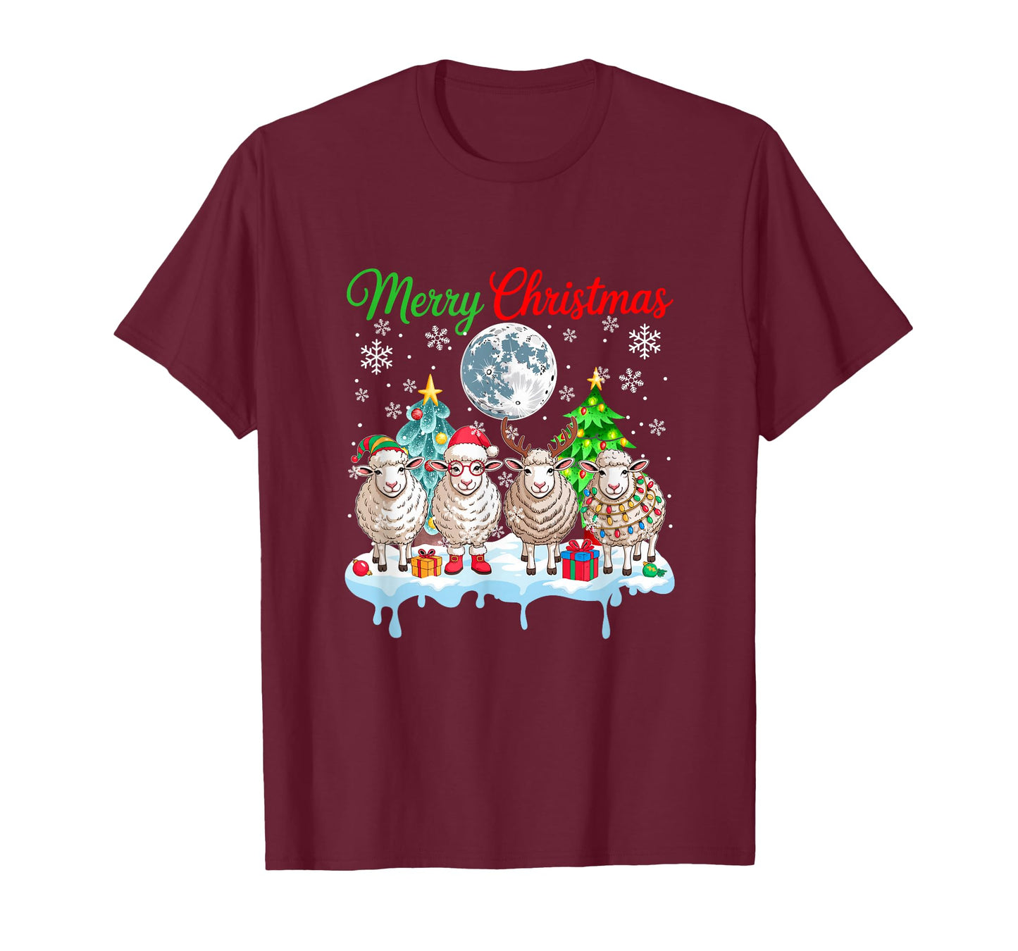 Merry Christmas Snow Group Santa Elf Reindeer Sheeps Farmer T-Shirt