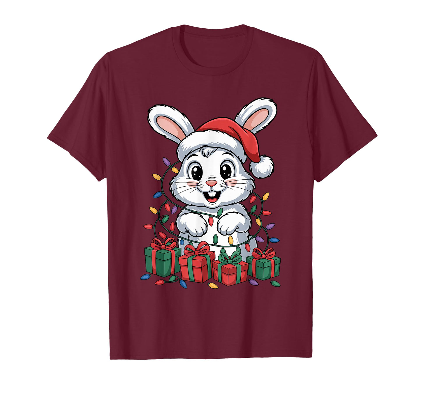 Rabbit Santa Hat Christmas Design Funny Animal Lover Holiday T-Shirt