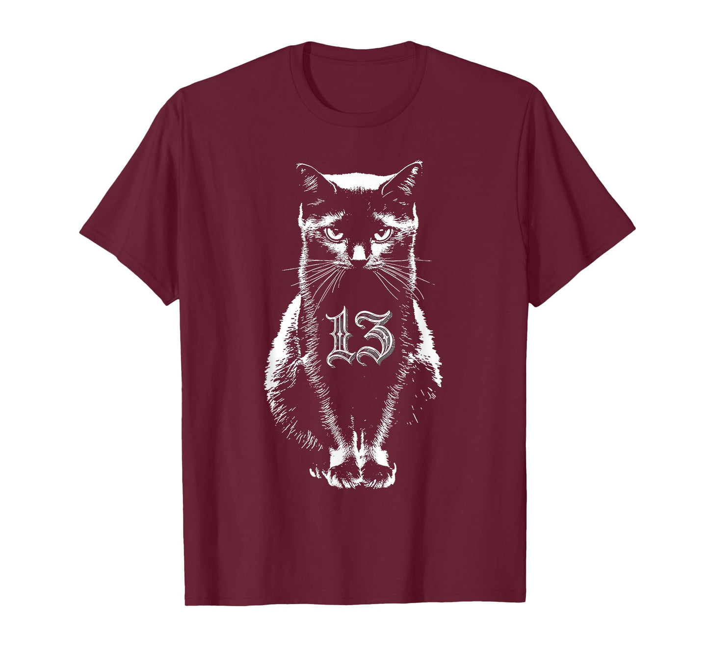 Lucky 13 Black Cat Gothic Occult Design T-Shirt