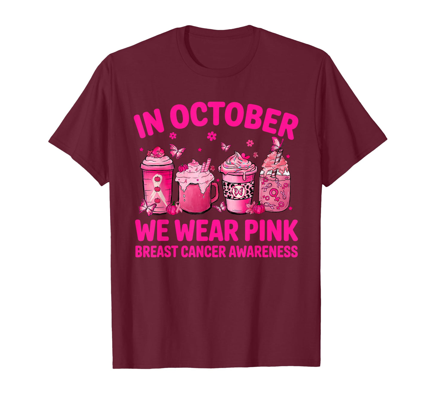 in October We Wear Pink Pumpkin Breast Cancer Awareness T-Shirt