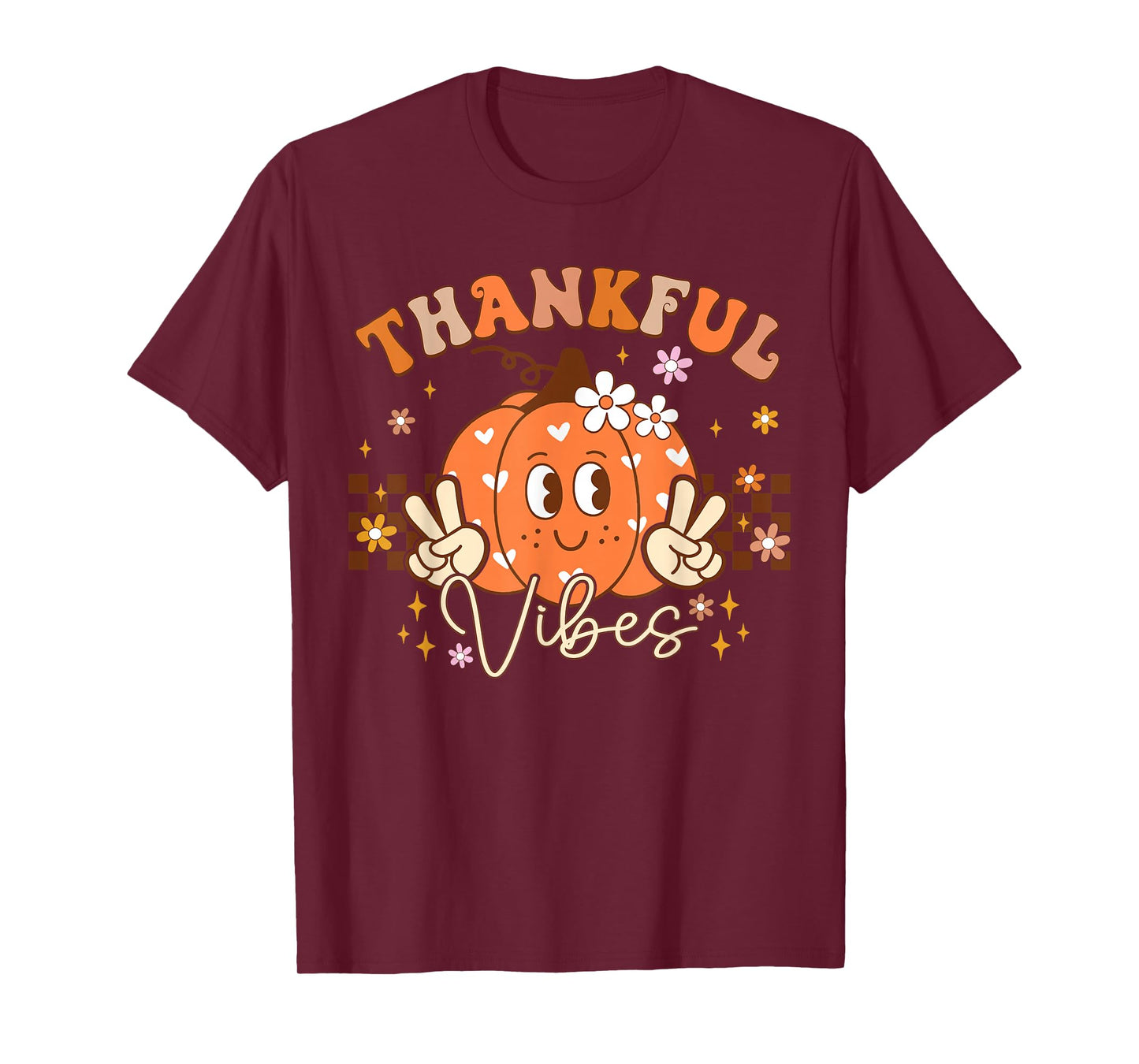 Retro Groovy Fall Pumpkin Peace Tee Thanksgiving Women Girls T-Shirt