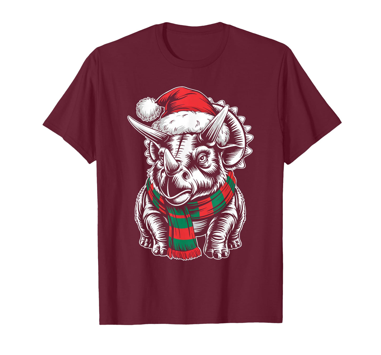 Triceratops Xmas Santa Hat Scarf Christmas Costume T-Shirt