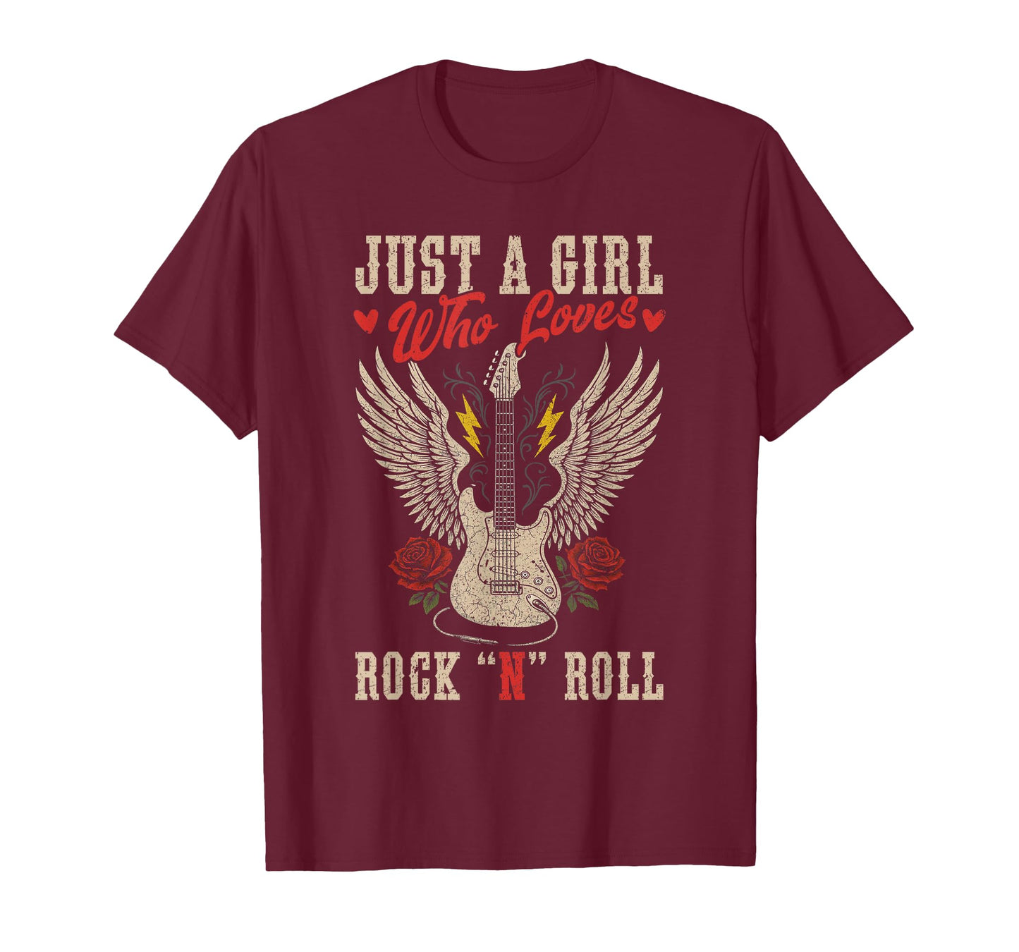 Just A Girl Who Loves Rock N Roll Guitar Rock Music Vintage T-Shirt
