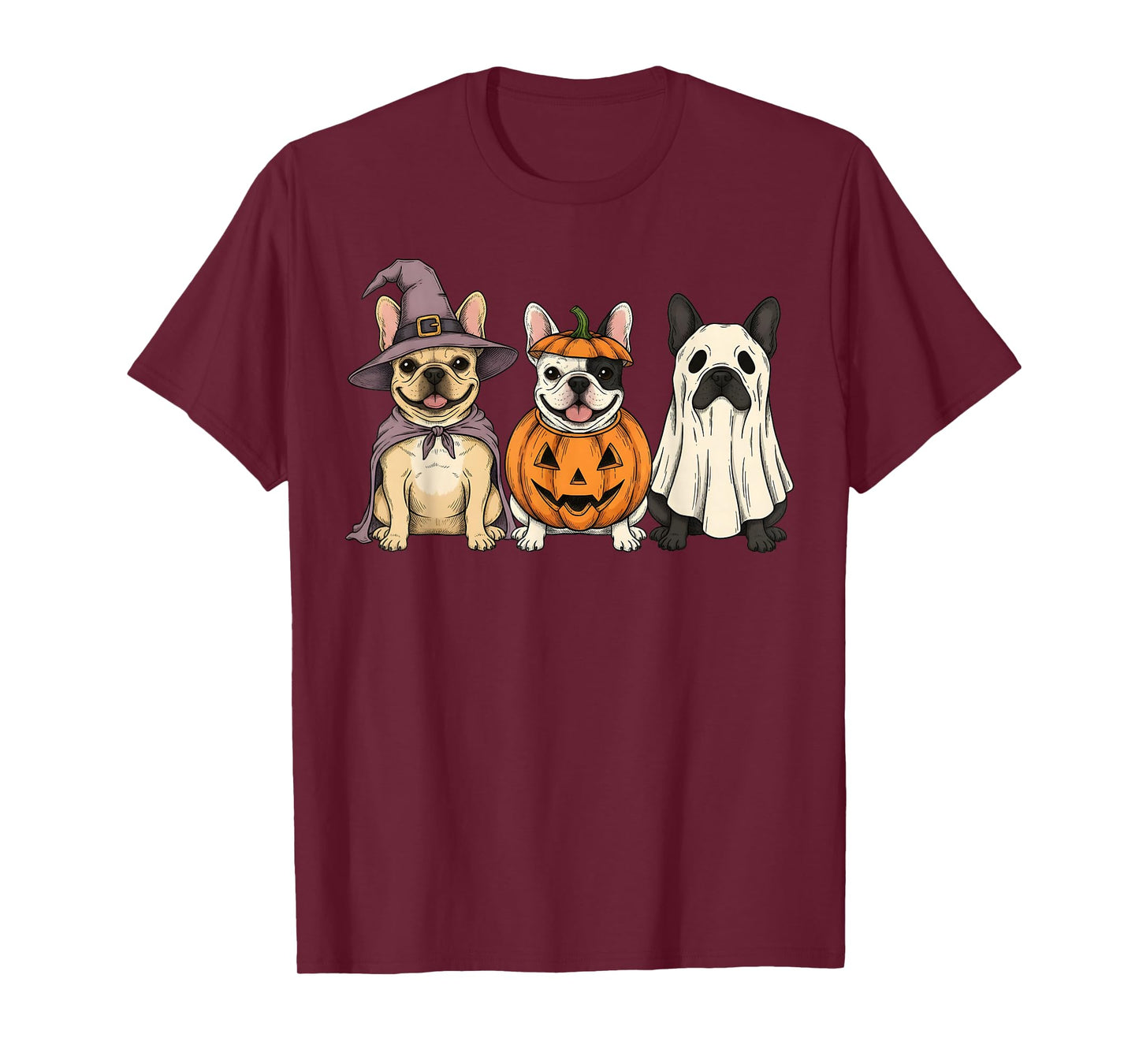 Spooky Ghost French Bulldog Pumpkin Halloween Dog Lover T-Shirt