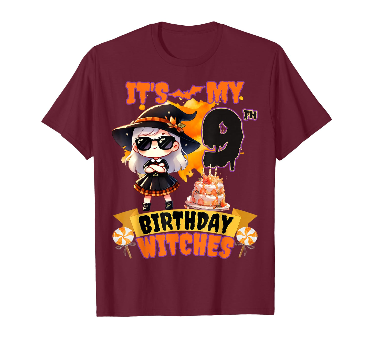 Kids 9th Birthday Cute Witch 9 Years Old Bday Party Girls T-Shirt