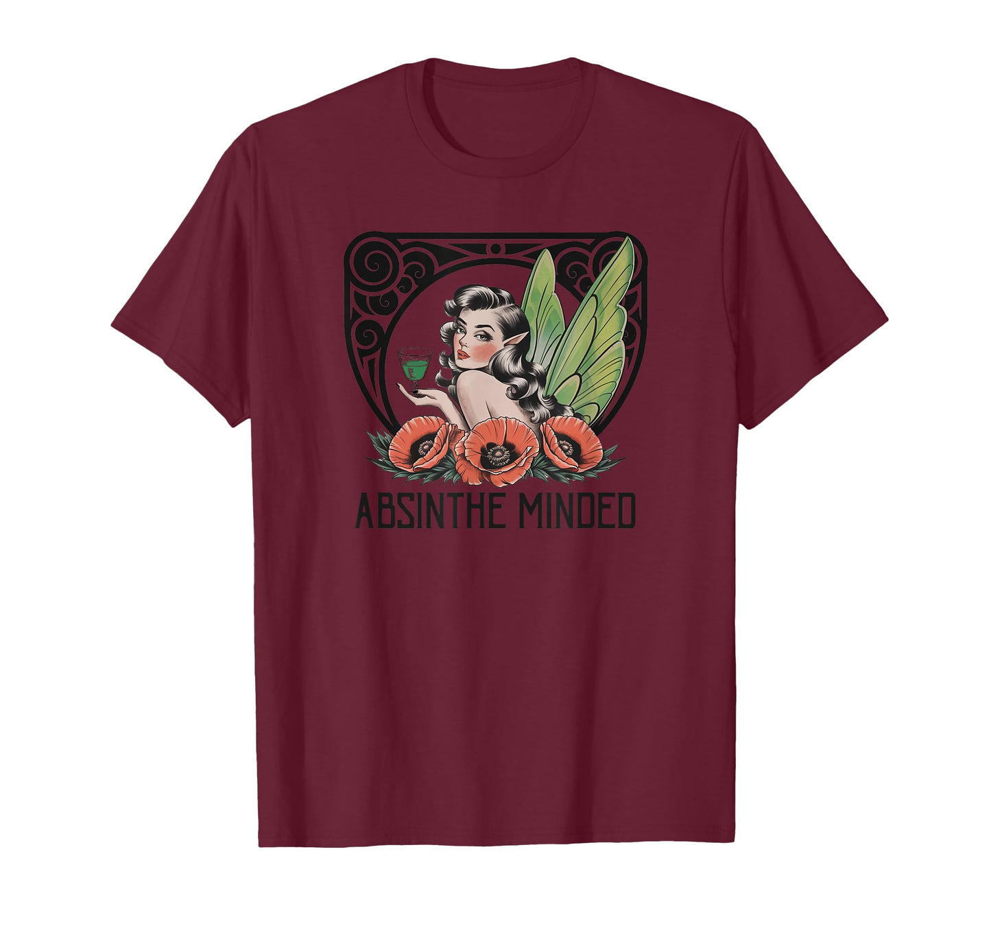 Absinthe Minded Art Nouveau Green Fairy Vintage Poppies T-Shirt