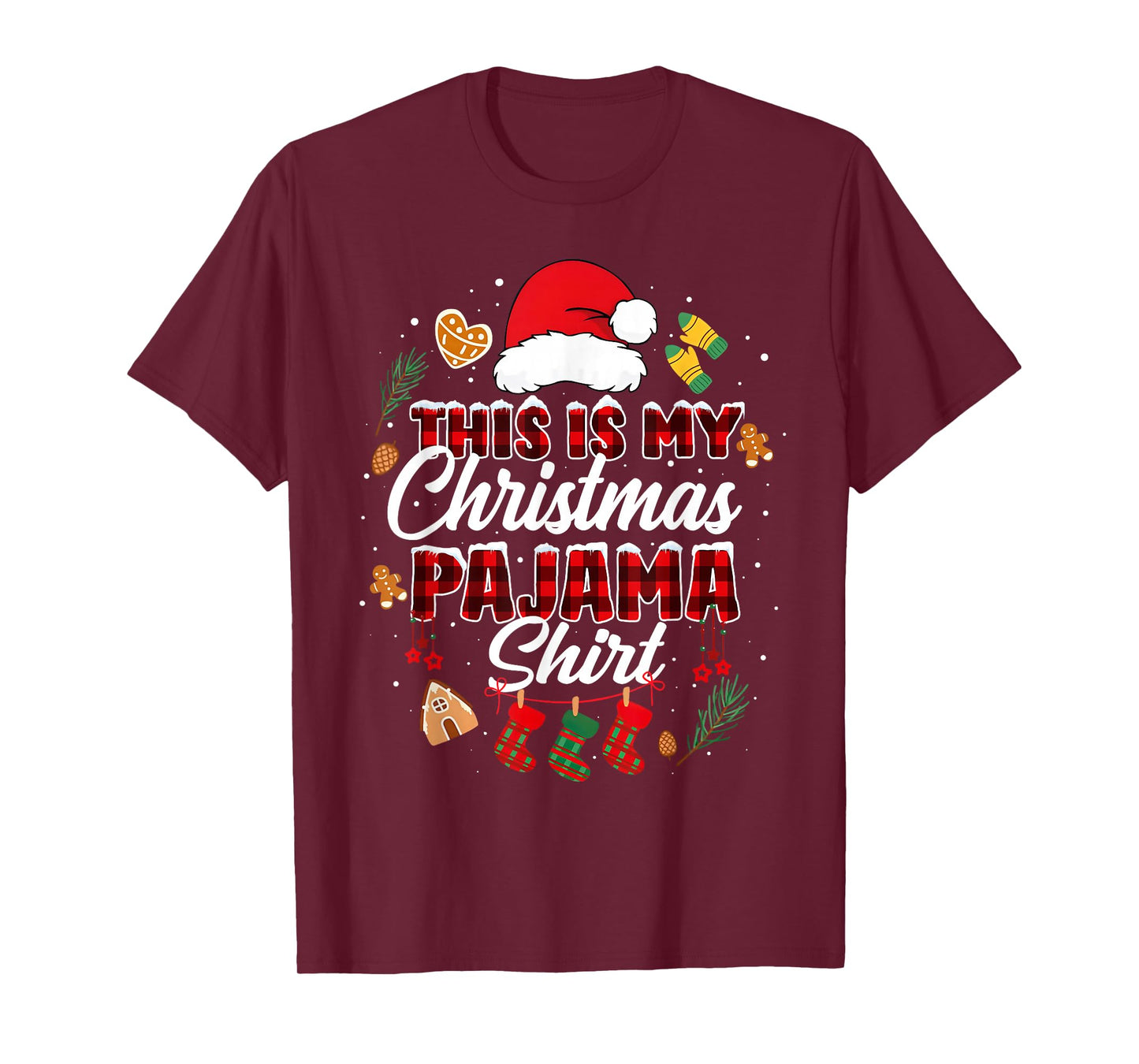 This is My Christmas Pajama Shirt Buffalo Plaid Santa Hat T-Shirt