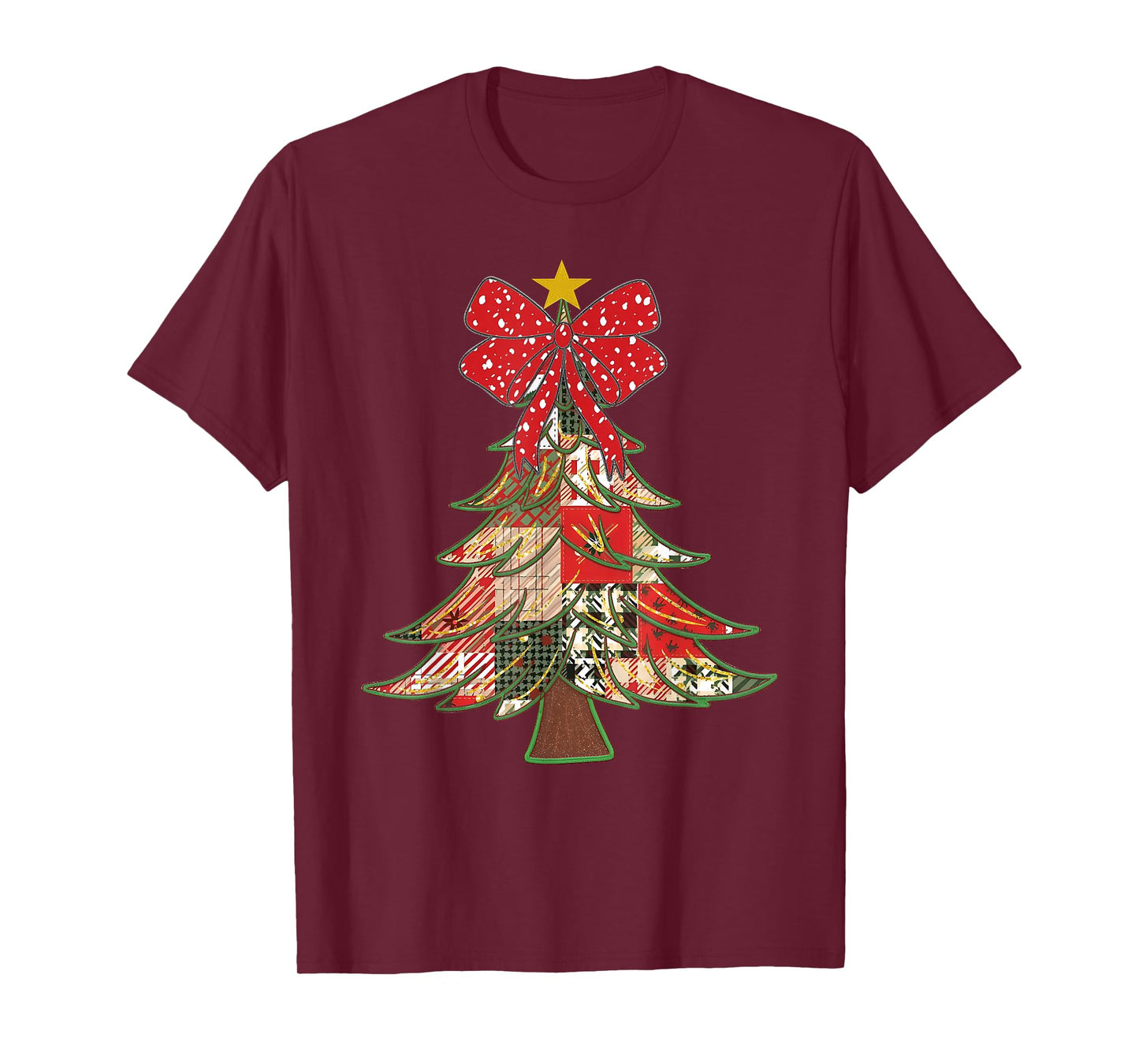 Christmas Xmas Tree Patchwork Coquette Bow Pajamas Holiday T-Shirt