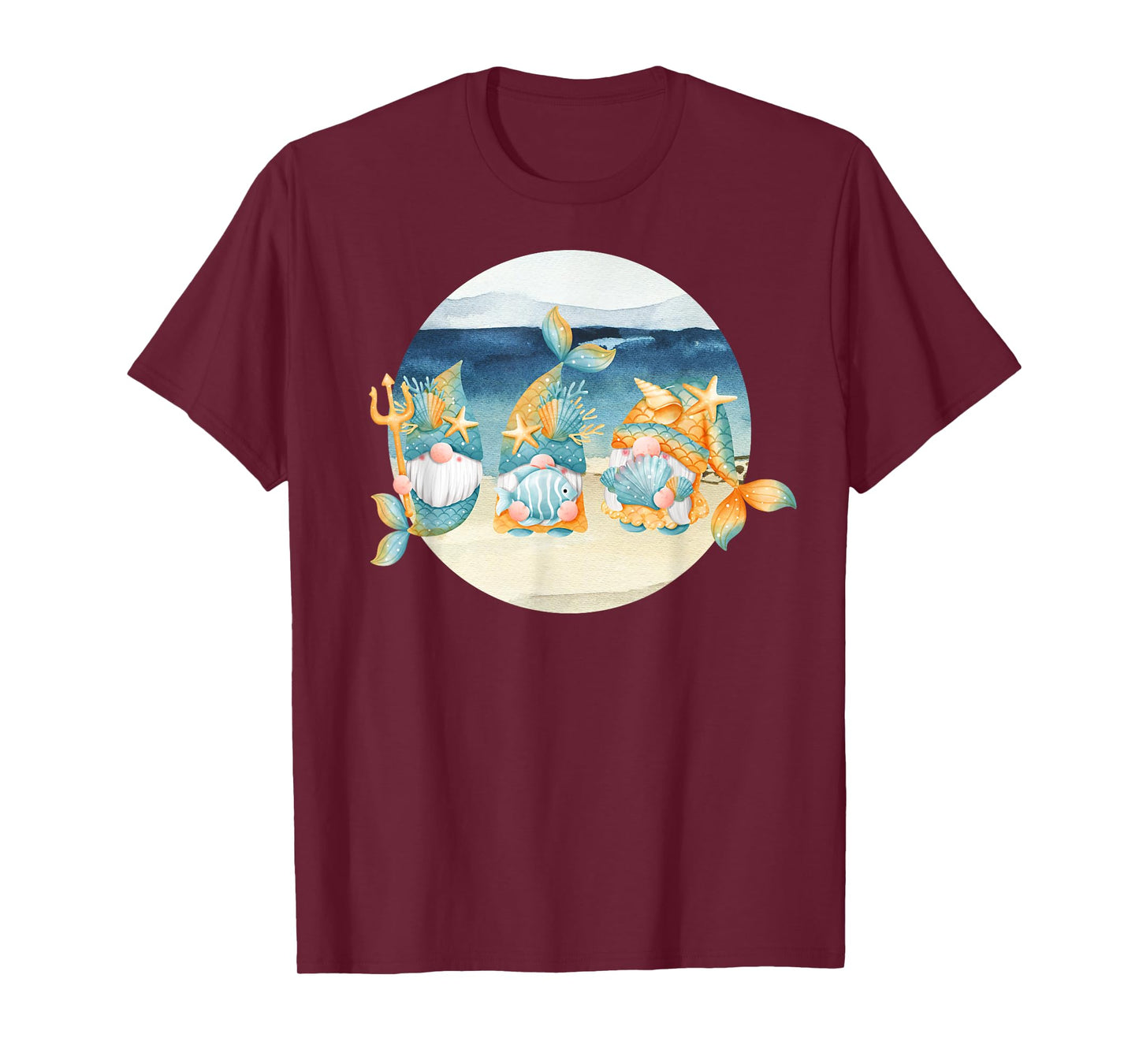 Cute Beach Mermaid Gnomes Women's Graphic Tees T-Shirt