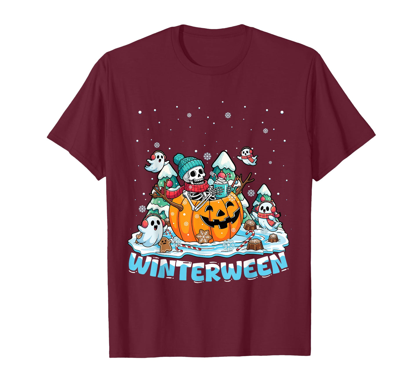 Winterween Winter Halloween Christmas Skeleton Riding Sleigh T-Shirt