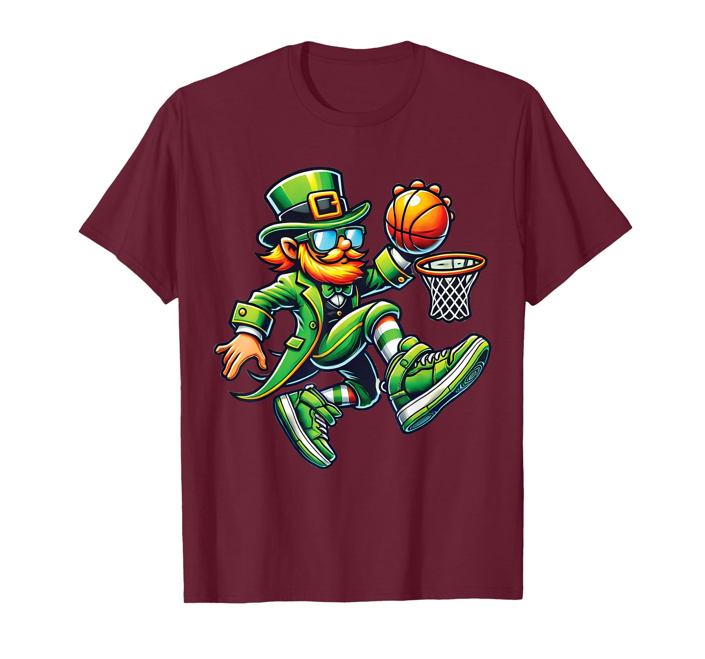 Funny Leprechaun Dunking Basketball Boys Kid St Patricks Day T-Shirt