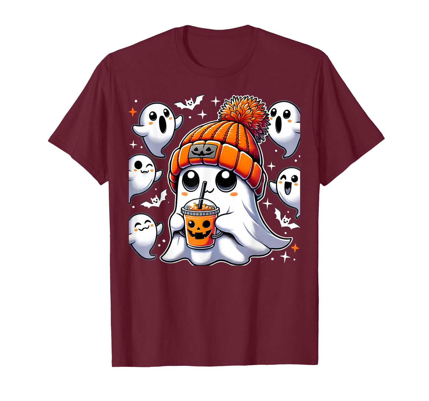 Halloween Costume Ghost Drinking Pumpkin Men Women Girls T-Shirt