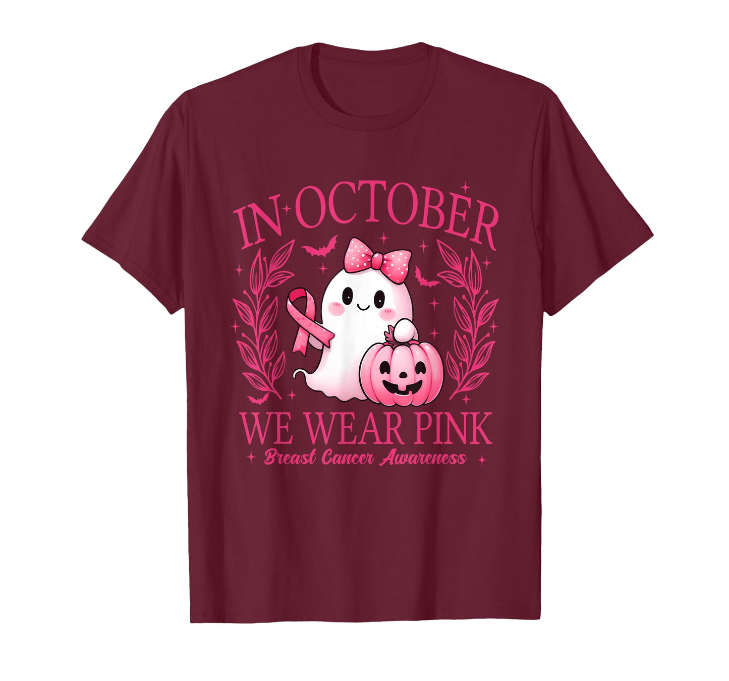 in October We Wear Pink Coquette Breast Cancer Halloween T-Shirt
